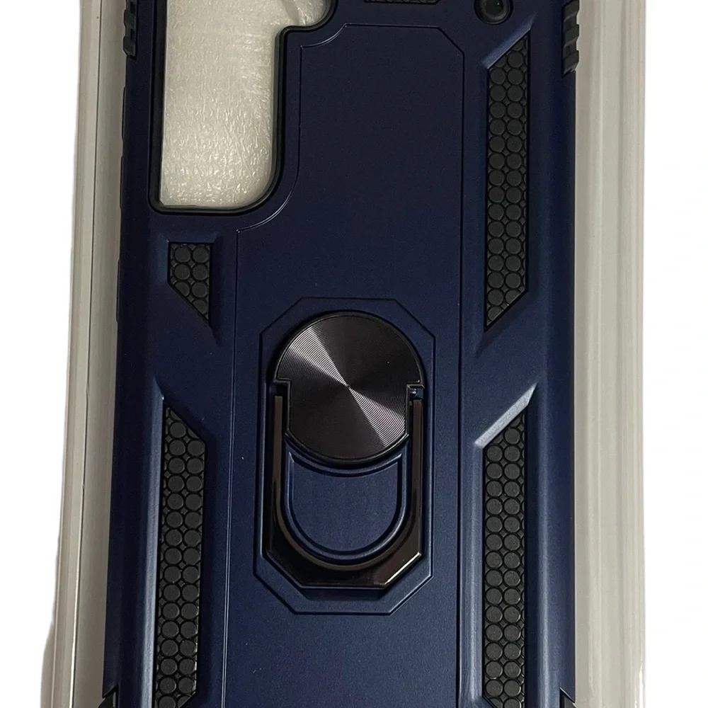Samsung S21 FE Case with Kickstand and Metal Ring blue Phone Case